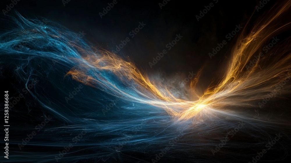 Poster dynamic arcs of light flowing across dark space abstract art digital creation nighttime creative per