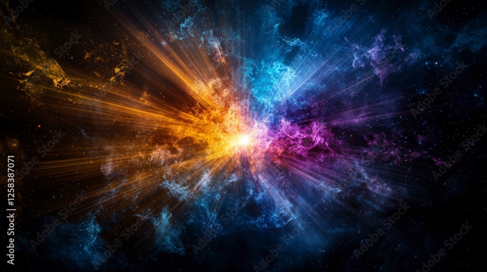 Poster vibrant cosmic explosion of light space digital art universe aesthetic conceptual visualization