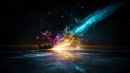 Celestial event bright glowing comets zooming across the night sky cosmic spectacle dreamy atmosphere awe-inspiring view