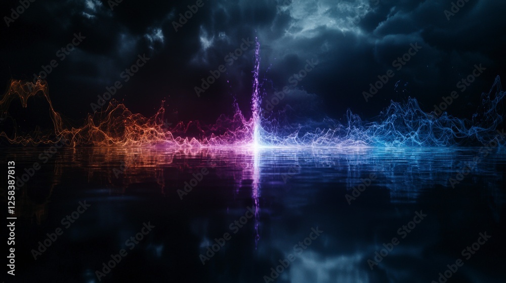 Aufkleber dynamic lines of light mimicking sound waves abstract digital art dark environment vibrant colors en
