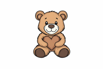 Cute Teddy Bear holding a Heart. Toy for kids' love concept, cartoon style on white