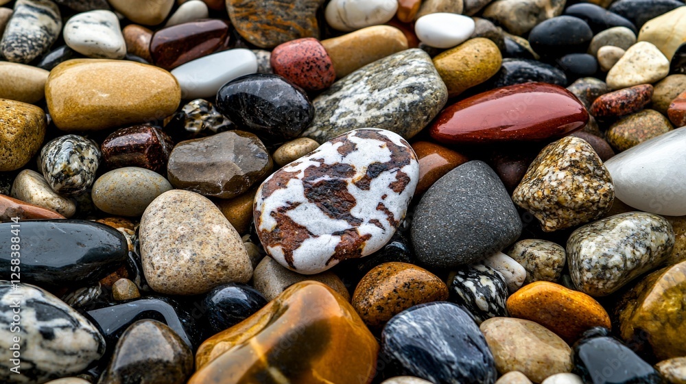 Poster Pebbletextured surface with smooth rounded stones nature scene close-up view tranquil environment