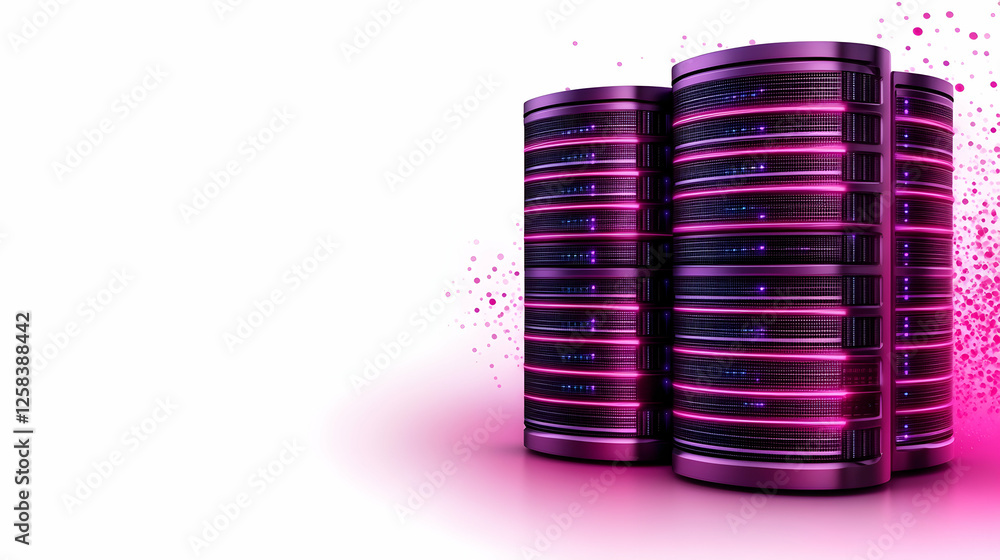 Poster data servers in the cloud with light trails, for tech, hosting or communication use