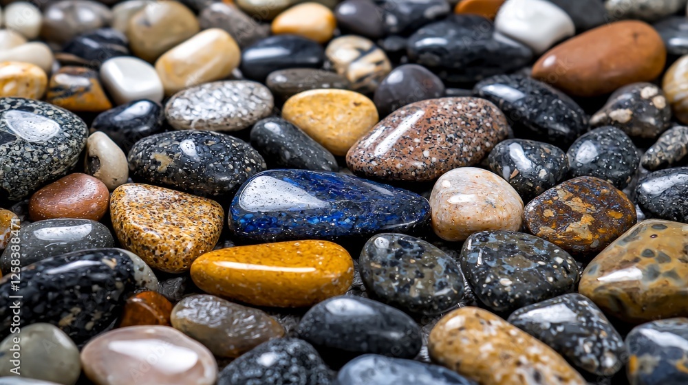 Poster pebbletextured surface with smooth rounded stones in natural setting close-up photography earthy vib