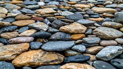 Exploring pebbletextured surface with smooth rounded stones in nature landscape photography close-up view