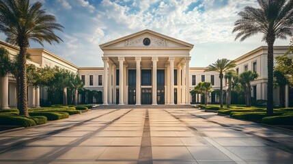 Obraz premium Grand Classical Mansion with Formal Gardens and Palm Trees