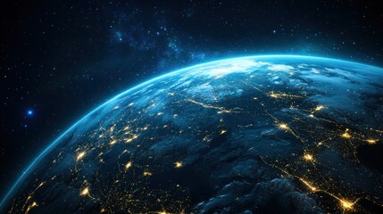 Fototapeta premium Earth at night, city lights, space view.