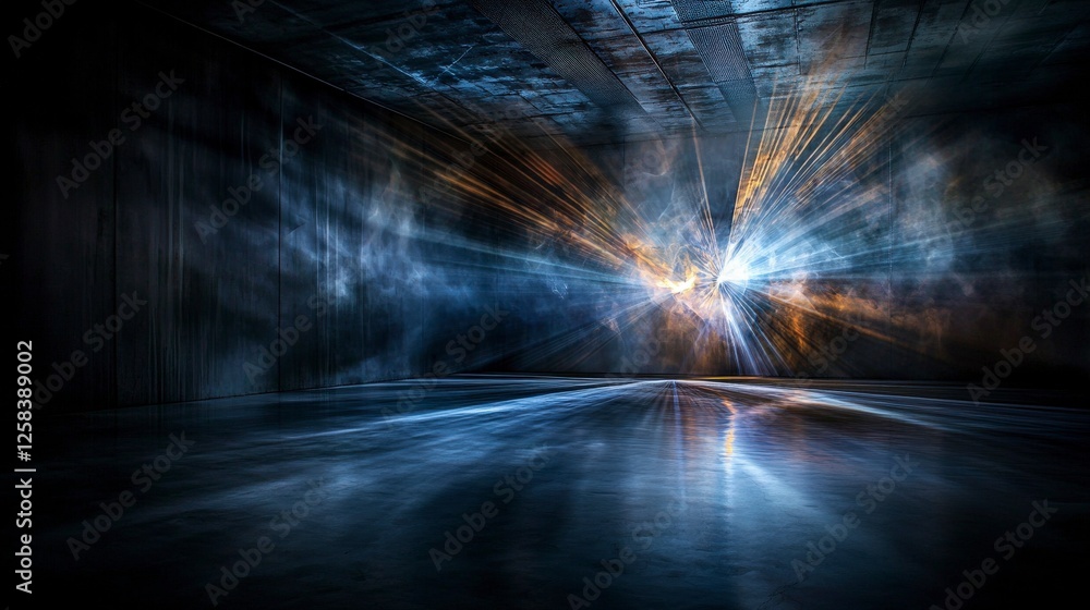 Poster radiant pulsing lines of light fading in a darkened room abstract art modern environment artistic vi