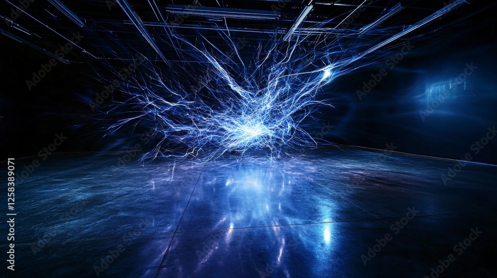 Aufkleber Dynamic light patterns fading gradually in a dark studio digital art abstract environment artistic viewpoint