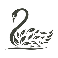 a swan with a body shaped by soft, curved leaves