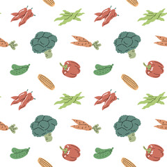 Seamless pattern of vegetables. Healthy eating and diet. Natural vegetarian product. Farm harvest. Cooking ingredient. Design for decoration, print and background. Flat vector illustration