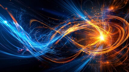 Dynamic radiating light lines in abstract art digital space vivid colors energetic environment artistic perspective