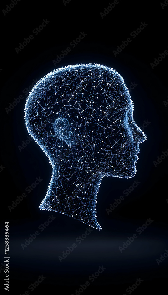 Aufkleber digital mind, innovation, technology. head mesh with connection for ideas, development. possible use