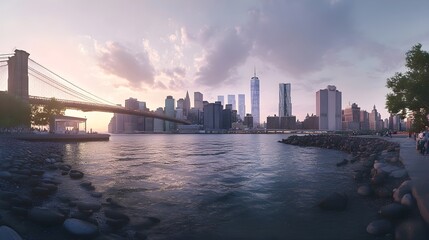 Sunset over the Manhattan Skyline, New York City