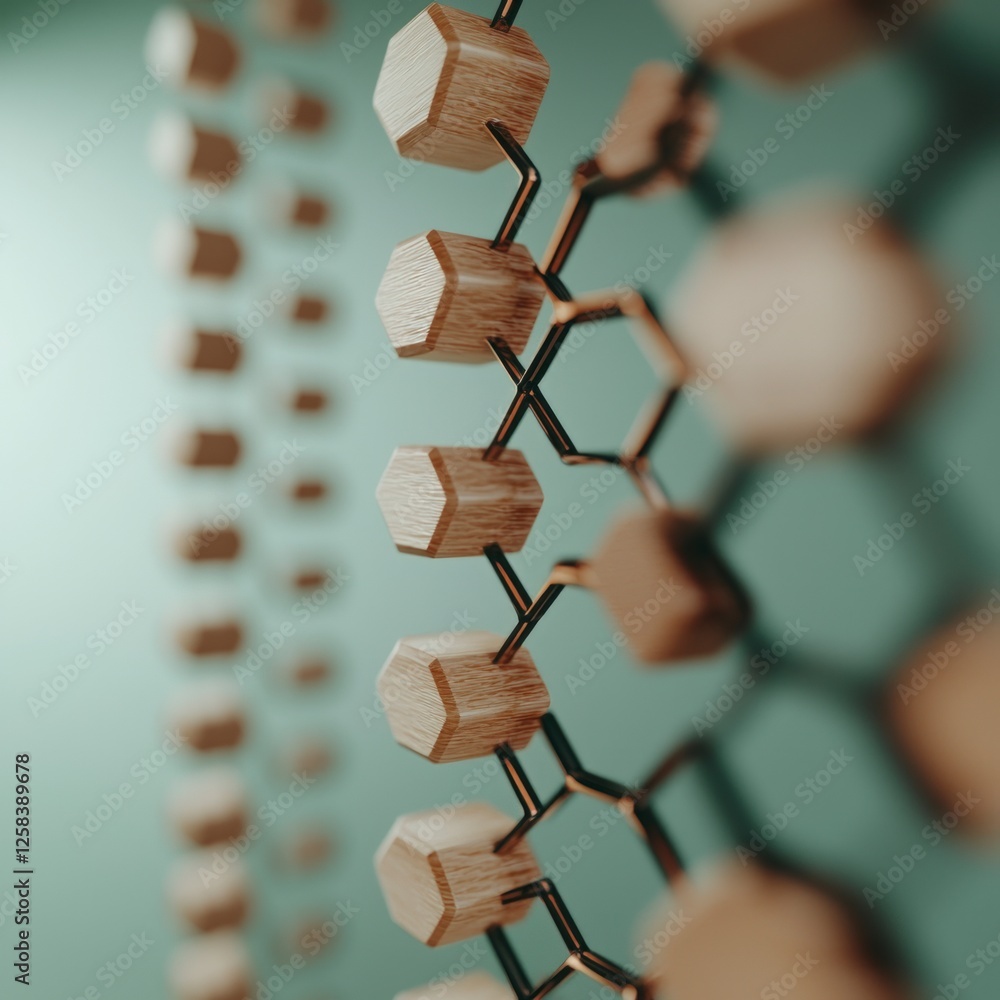 Poster abstract hexagonal wooden structure with teal background