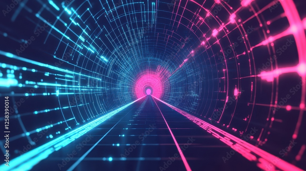 Poster digital data tunnel showcasing network connectivity and transmission