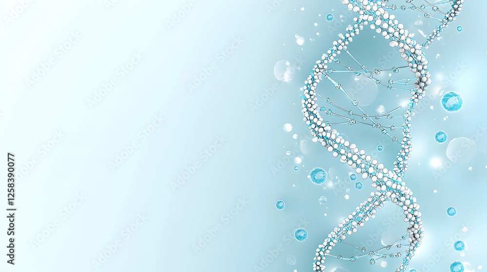 Poster double helix dna model for science on a light blue bokeh background