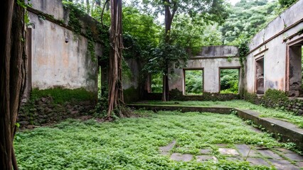 Ancient abandoned temple overtaken by nature