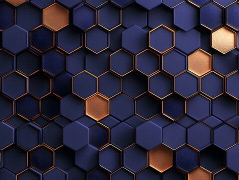 Dark Blue Honeycomb Pattern with Copper Accents
