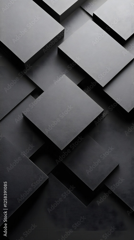 Poster abstract dark geometric composition with square elements and dramatic shadows for modern design