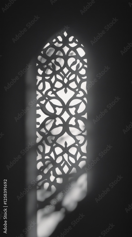 Aufkleber Delicate patterns of arabesque design cast enchanting shadows on the soft background, creating a tranquil atmosphere filled with artistic heritage and cultural charm
