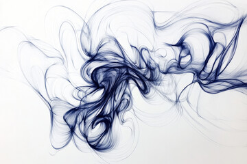 Abstract representation of a hand-drawn sketch of swirling lines in white and deep blue, creating movement and human expression through ink.