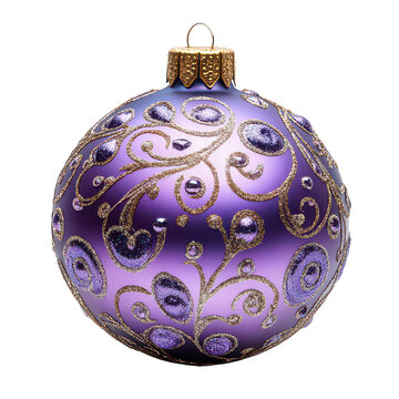 purple Christmas ball with Christmas tree decoration isolated on transparent background