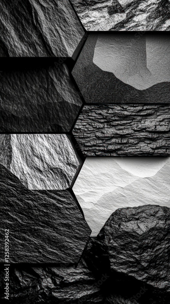 Poster abstract monochrome hexagon pattern with stone textures