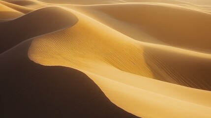 Top view of vast sand dunes with intricate patterns and textures, showcasing the natural beauty of desert landscapes, warm tones, and undulating sand formations.