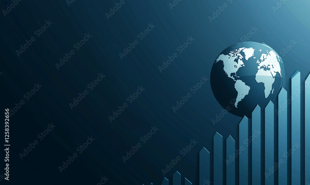 Aufkleber graphical representation of global growth with a globe and rising bar graph on a dark background.