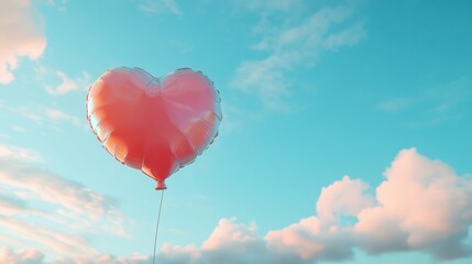 Obraz premium Pink Heart Shaped Balloon Floating in a Pastel Sky