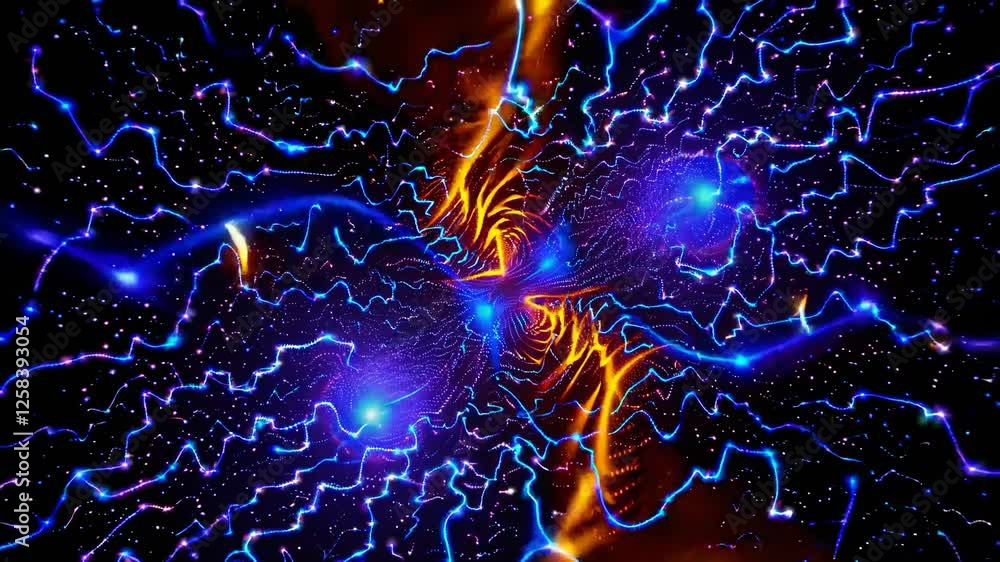 Poster vibrant light patterns create a stunning visual display in a cosmic backdrop during a digital art sh