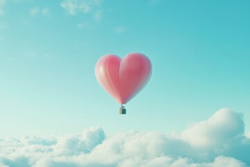 Obraz premium Pink Heart Shaped Hot Air Balloon Floating Above Clouds