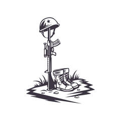 Fototapeta premium Fallen soldier memorial silhouette. American Independence or Memorial day Vector Clipart Illustration background.
