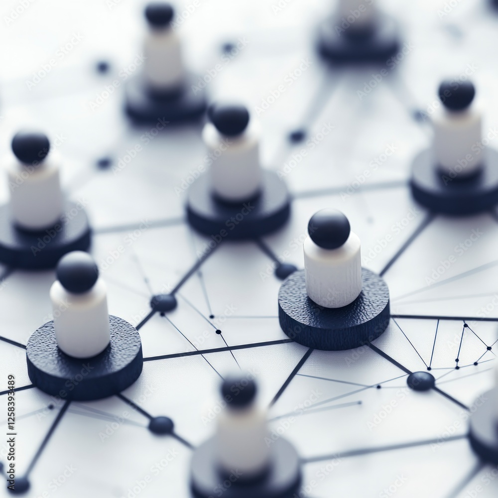 Aufkleber abstract network connection: white and black cylinders linked on a white background
