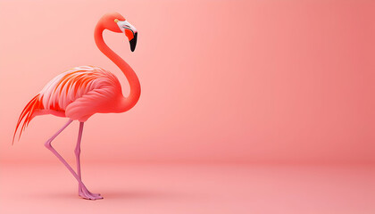 Fototapeta premium Flamingo, pink background, studio shot. Decorative element, wildlife, zoo. For web banners ads