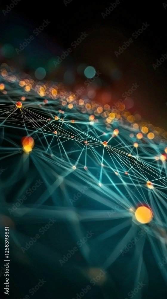 Poster abstract network connections: glowing nodes and lines in dark space