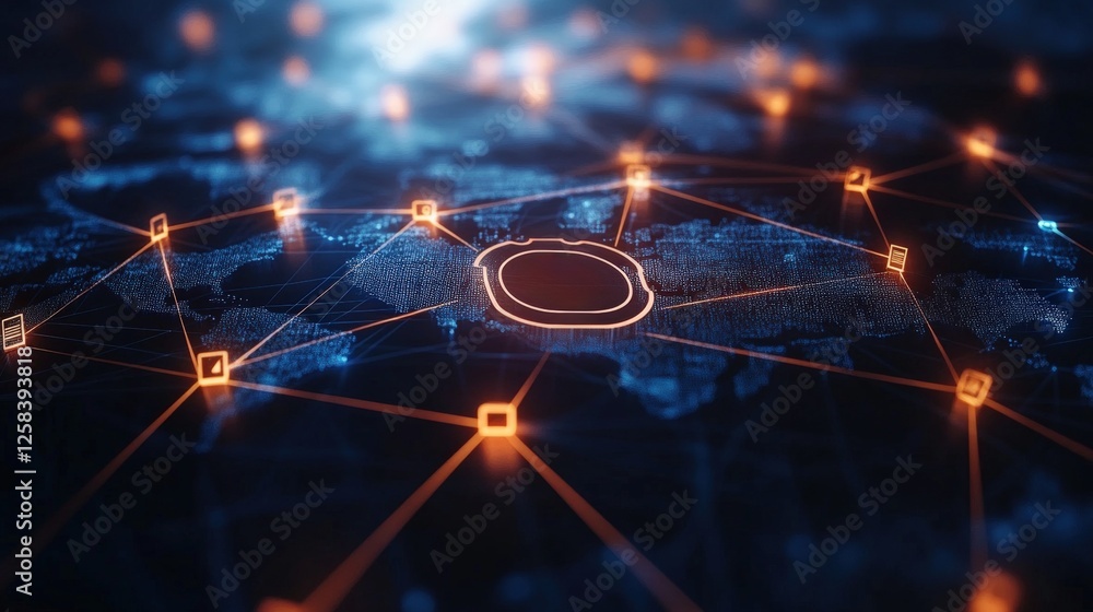 Poster cloud computing logo on dark background representing cybersecurity and global network security conce