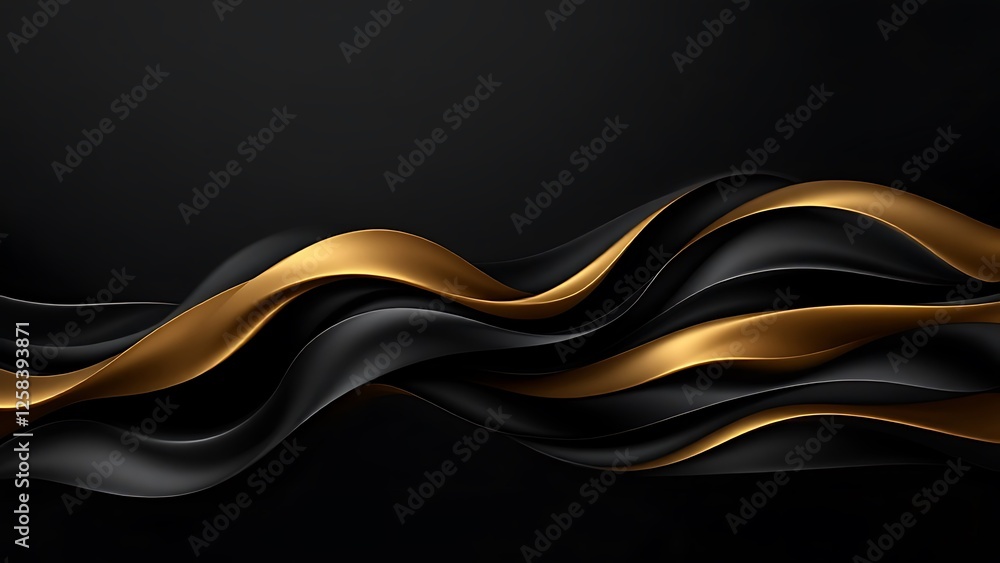 Poster beautiful black abstract luxury background with 3d texture of wavy lines with golden elements and sm