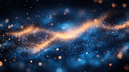 Obraz premium Blue background with scattered dots for design. Banner template with white space in the center for text. Suitable for minimalist abstract wallpaper and modern web projects.