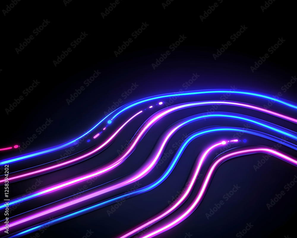 Aufkleber flowing neon lines on black background for tech, data stream concepts and futuristic art