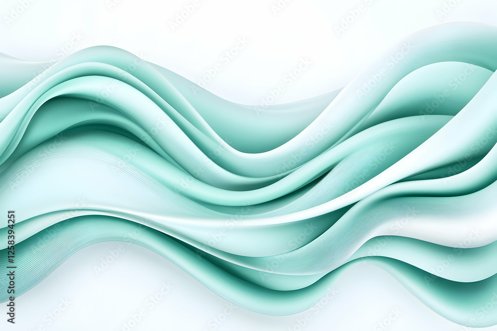 Poster fluid turquoise waves flowing softly for visual effect. motion for web or design background