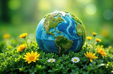 Earth Day.The colorful Land, surrounded by an Abundance of Bright and beautiful flowers, is blooming