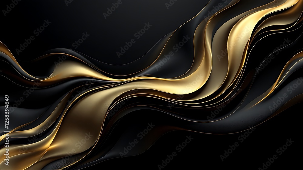 Poster beautiful black abstract luxury background with 3d texture of wavy lines with golden elements and sm