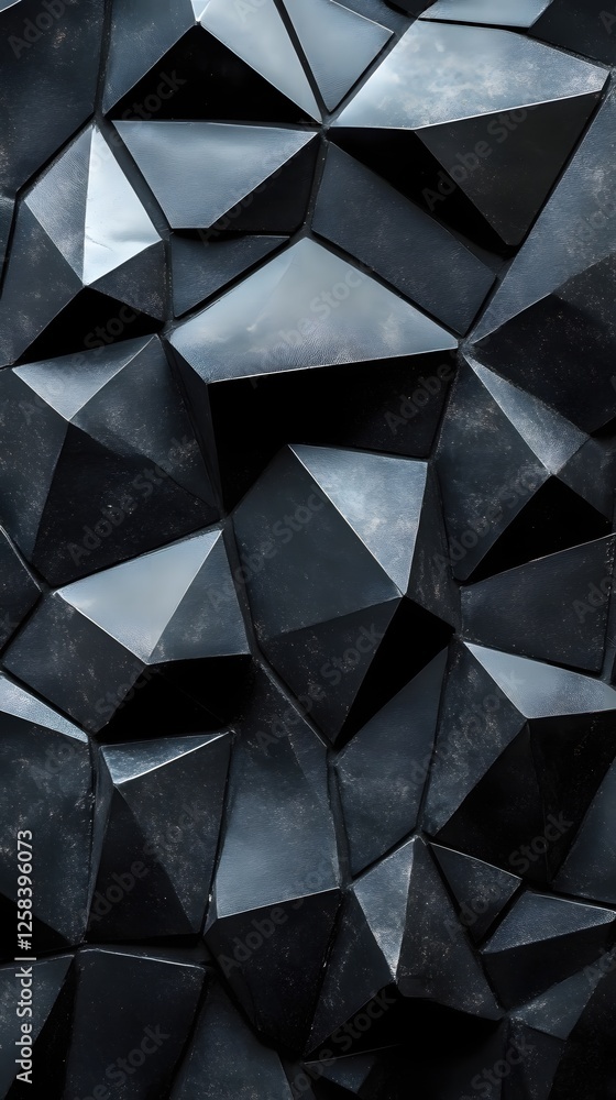 Poster abstract black geometric surface with sharp angular shapes and subtle reflections texture