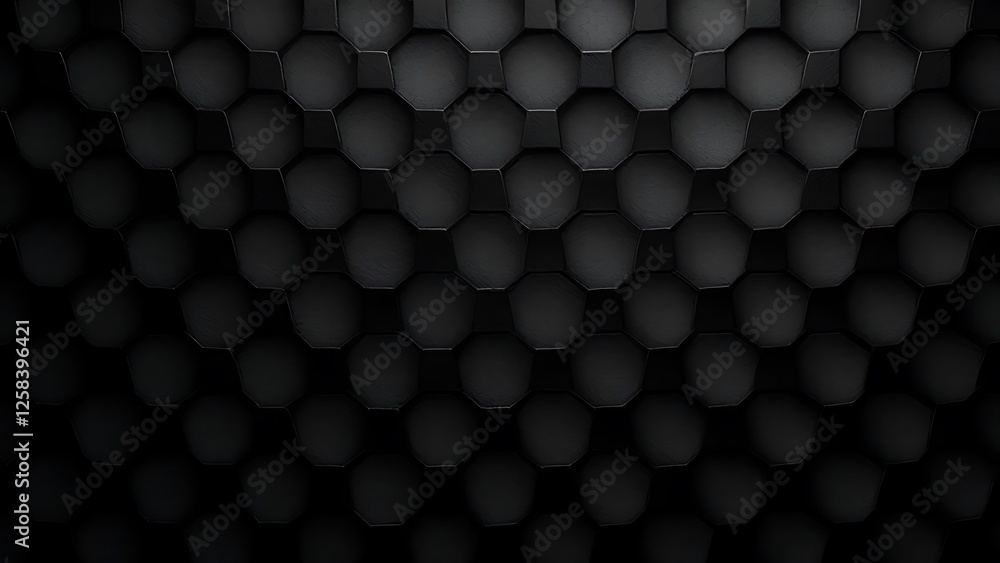 Poster background of abstract black 3d hexagon design a dark honeycomb grid pattern. abstract octagons dark