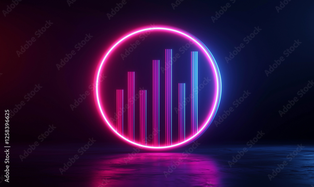 Aufkleber neon bar graph inside a glowing circular frame on a dark background.