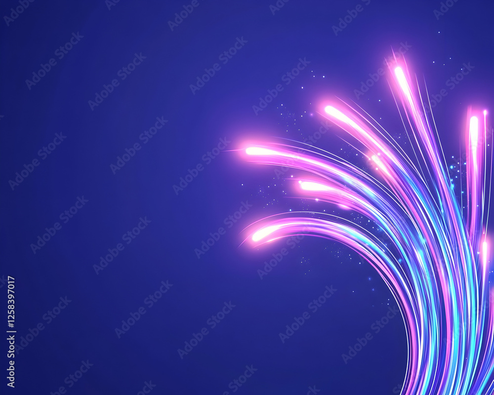 Aufkleber glowing light trails on a blue background creating a dynamic and vibrant abstract design for web use