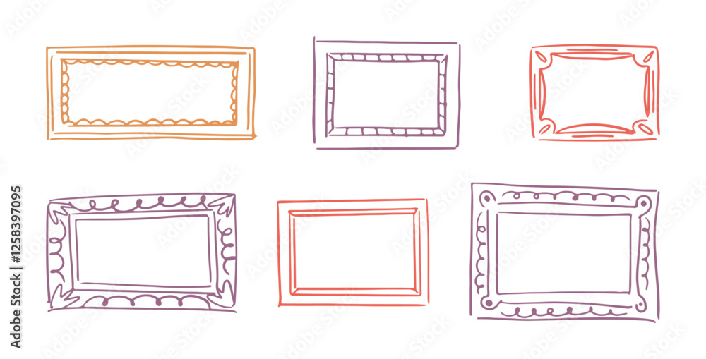 Poster horizontal frames with scribble and decorative ornaments. vector isolated hand drawn doodle rectangu