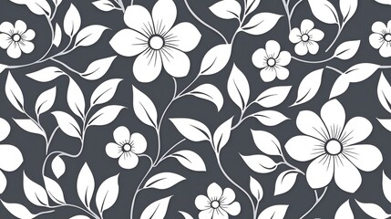 Elegant White Floral Pattern on Dark Background for Textile Design